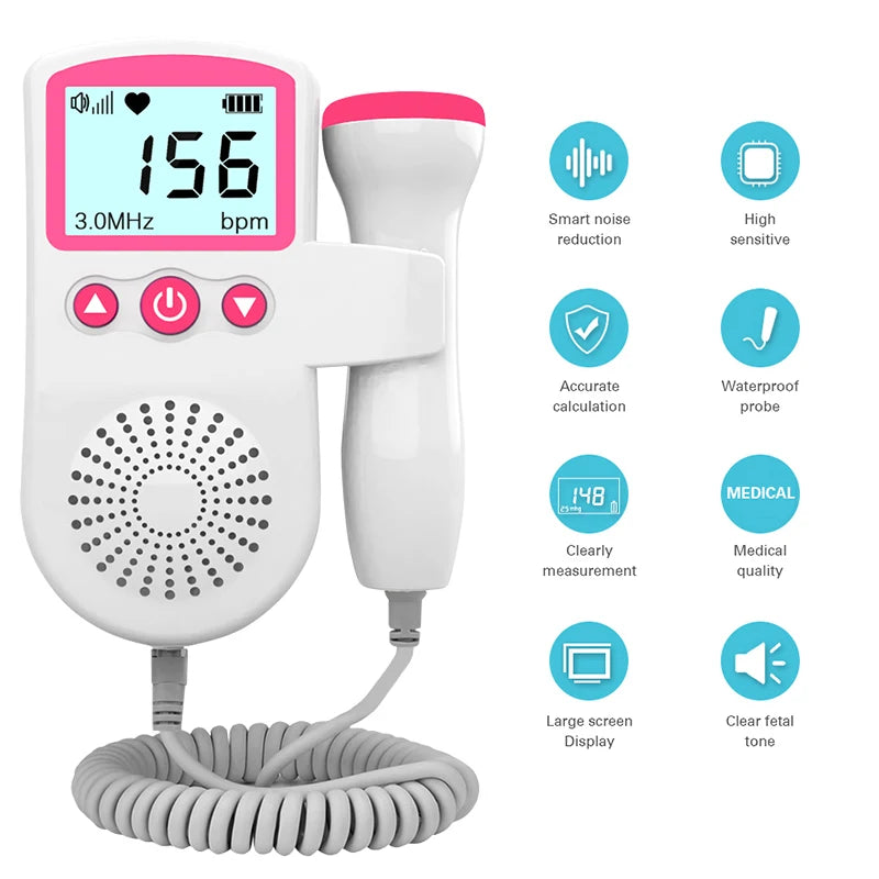 Doppler Fetal Portátil com Tela LCD – Monitor de Batimentos Cardíacos do Bebê 3.0MHz para Uso Doméstico em Gestantes