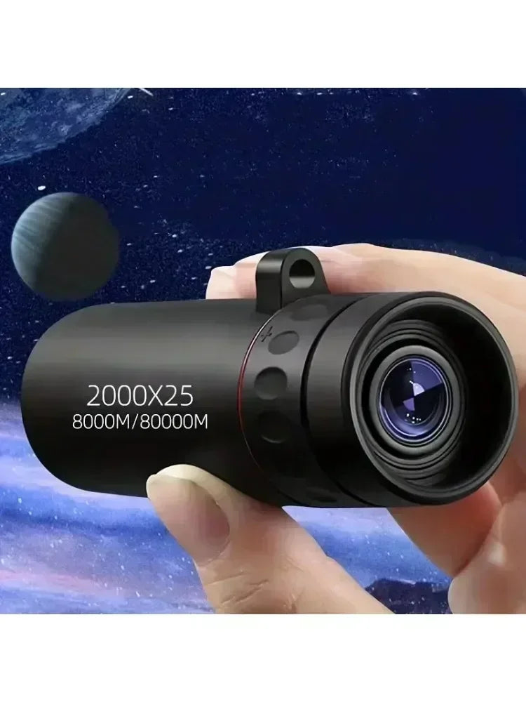 Mini Telescópio Monocular HD 2000x25 com Suporte para Celular – Portátil para Acampamento, Caça e Observação de Aves