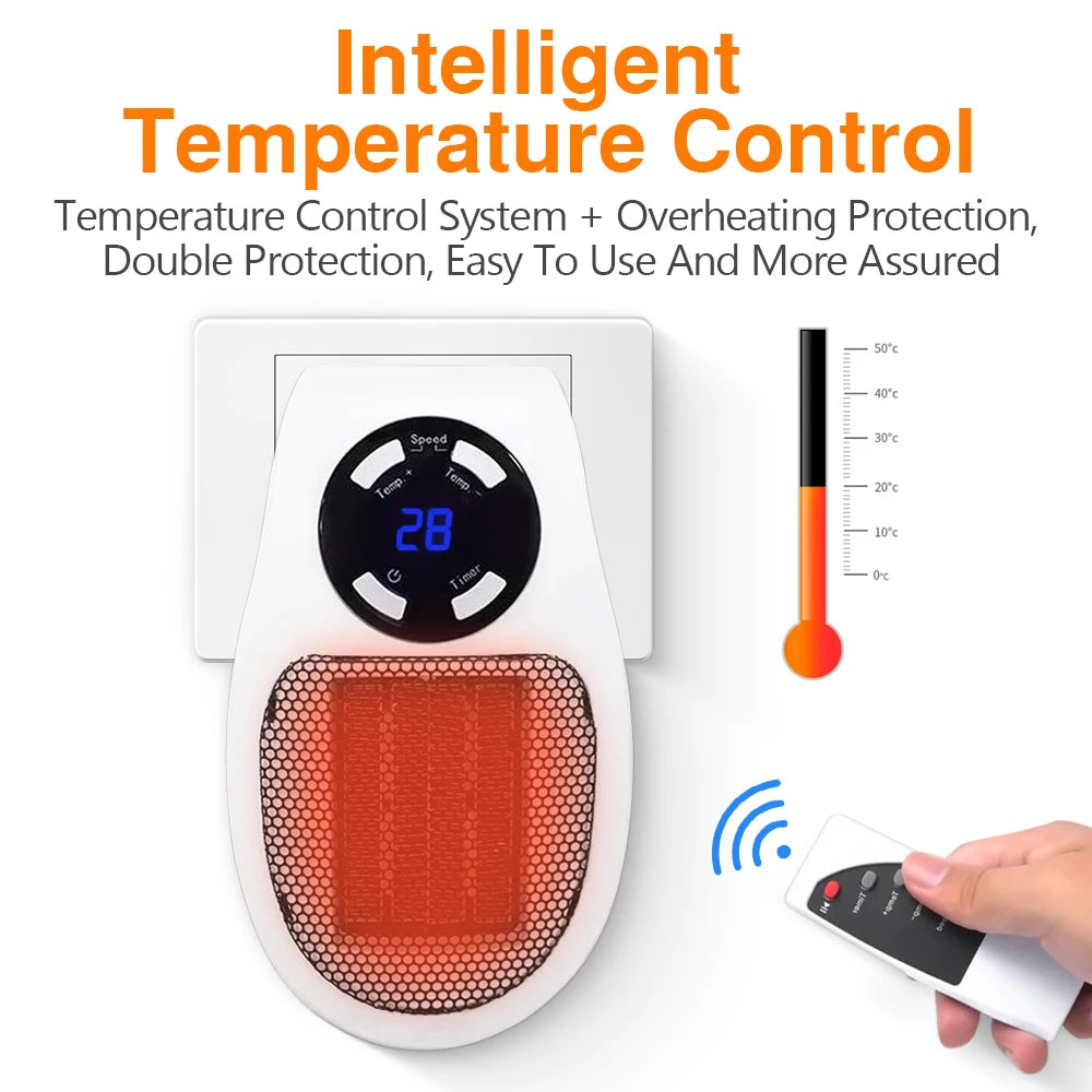 Mini Aquecedor Elétrico Portátil 500W com Controle Remoto – Ideal para Quartos e Ambientes Pequenos