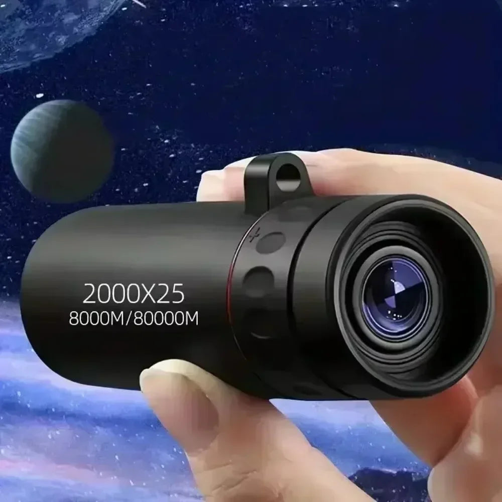 Mini Telescópio Monocular HD 2000x25 com Suporte para Celular – Portátil para Acampamento, Caça e Observação de Aves