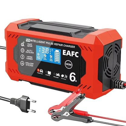 Carregador Inteligente de Bateria 12V para Carros e Motos com Display LCD – 6A, Função de Reparo Automático