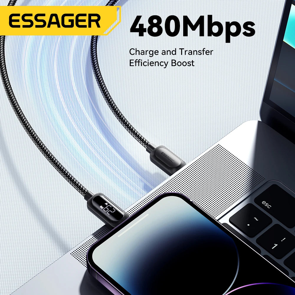 Cabo USB-C para iPhone com Visor Digital – Carregamento Rápido PD 29W e Transmissão de Dados – Compatível com iPhone 14/13/12/11 Pro Max e outros modelos Lightning