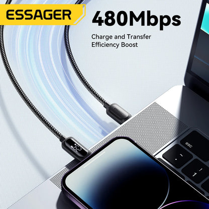 Cabo USB-C para iPhone com Visor Digital – Carregamento Rápido PD 29W e Transmissão de Dados – Compatível com iPhone 14/13/12/11 Pro Max e outros modelos Lightning