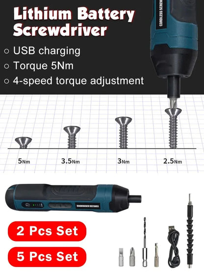 Parafusadeira Elétrica Portátil USB Recarregável – Kit Completo com várias Ponteiras