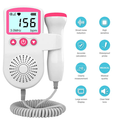 Doppler Fetal Portátil com Tela LCD – Monitor de Batimentos Cardíacos do Bebê 3.0MHz para Uso Doméstico em Gestantes