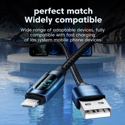 Cabo USB Toocki com Display LED para iPhone – Carregamento Rápido 2.4A, Compatível com iPhone 14/13/12/11/X/8/7, 1m ou 2m