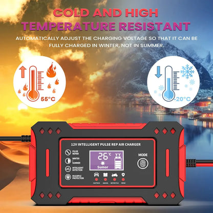 Carregador Inteligente de Bateria 12V para Carros e Motos com Display LCD – 6A, Função de Reparo Automático
