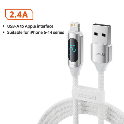 Cabo USB Toocki com Display LED para iPhone – Carregamento Rápido 2.4A, Compatível com iPhone 14/13/12/11/X/8/7, 1m ou 2m