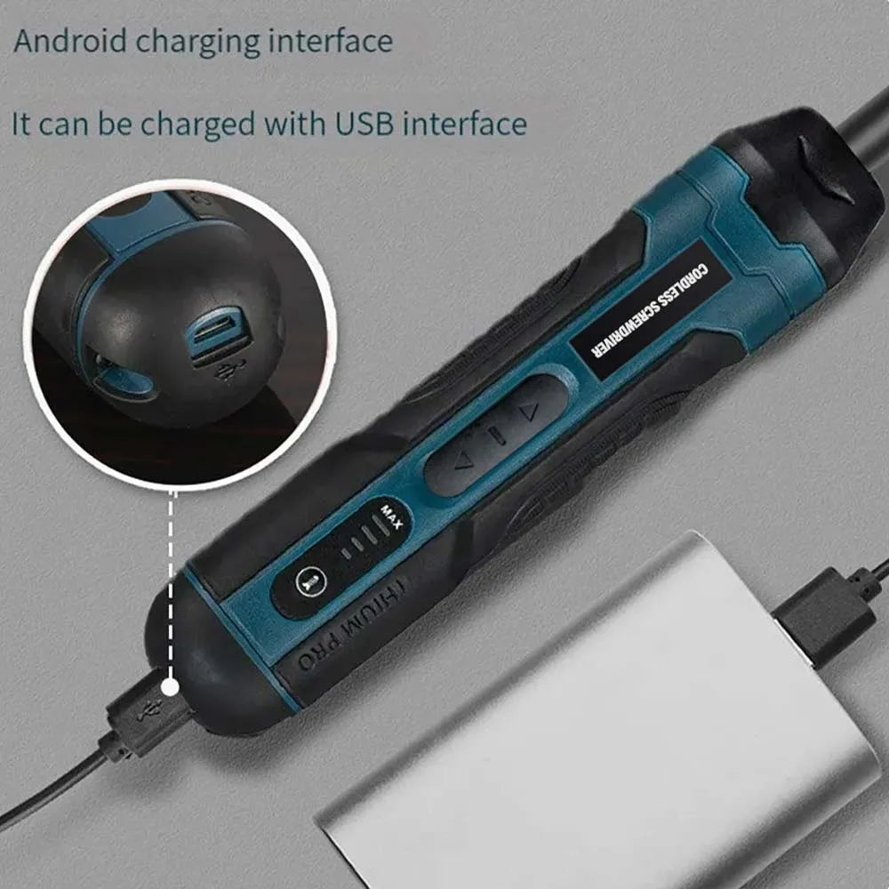 Parafusadeira Elétrica Portátil USB Recarregável – Kit Completo com várias Ponteiras