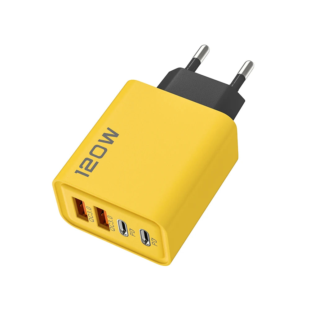 Carregador Rápido USB com 4 Portas (Type-C PD + QC 3.0) – Compatível com iPhone, Samsung, Xiaomi e mais