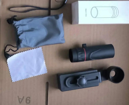 Mini Telescópio Monocular HD 2000x25 com Suporte para Celular – Portátil para Acampamento, Caça e Observação de Aves