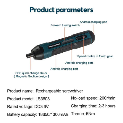 Parafusadeira Elétrica Portátil USB Recarregável – Kit Completo com várias Ponteiras