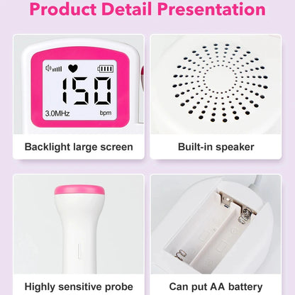 Doppler Fetal Portátil com Tela LCD – Monitor de Batimentos Cardíacos do Bebê 3.0MHz para Uso Doméstico em Gestantes