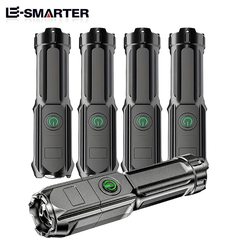 Lanterna Tática LED Recarregável com Zoom Telescópico, 4 Modos de Iluminação, Longo Alcance e à Prova d'Água para Camping e Pesca