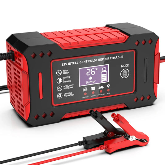 Carregador Inteligente de Bateria 12V para Carros e Motos com Display LCD – 6A, Função de Reparo Automático