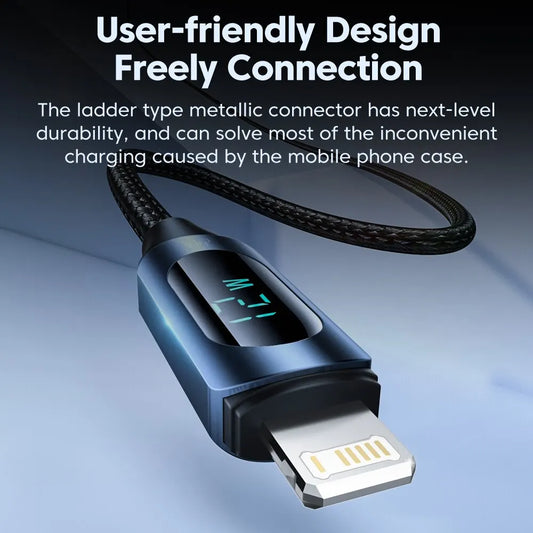 Cabo USB Toocki com Display LED para iPhone – Carregamento Rápido 2.4A, Compatível com iPhone 14/13/12/11/X/8/7, 1m ou 2m