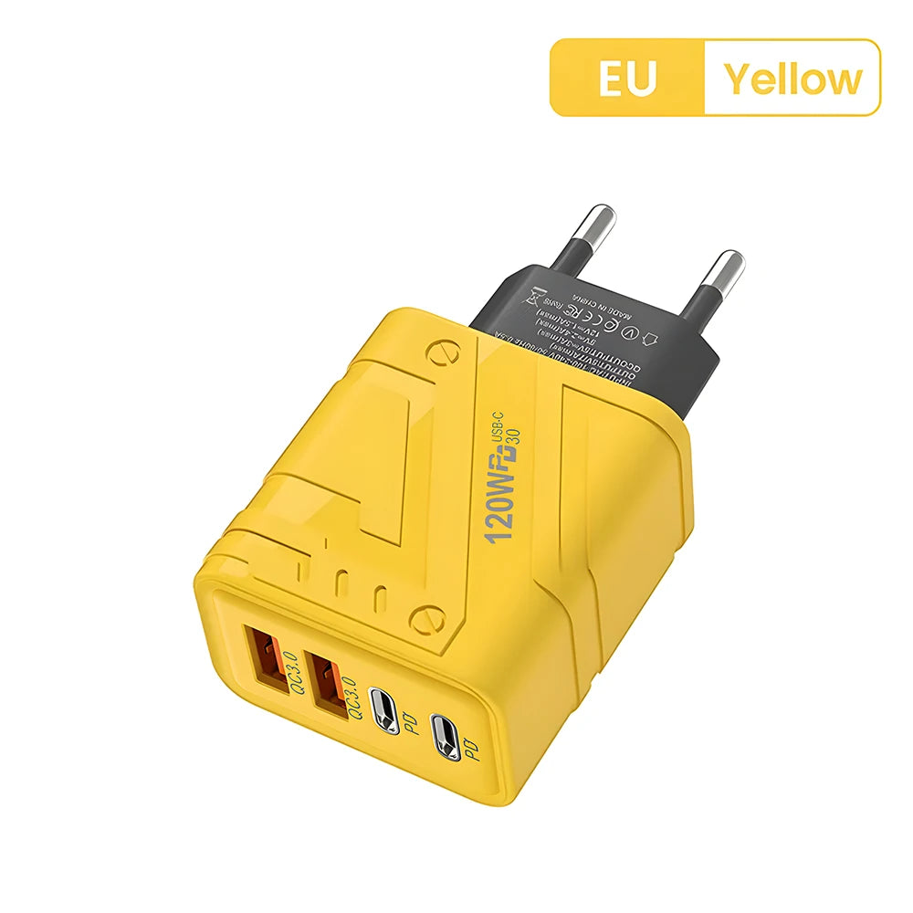 Carregador Rápido USB com 4 Portas (Type-C PD + QC 3.0) – Compatível com iPhone, Samsung, Xiaomi e mais