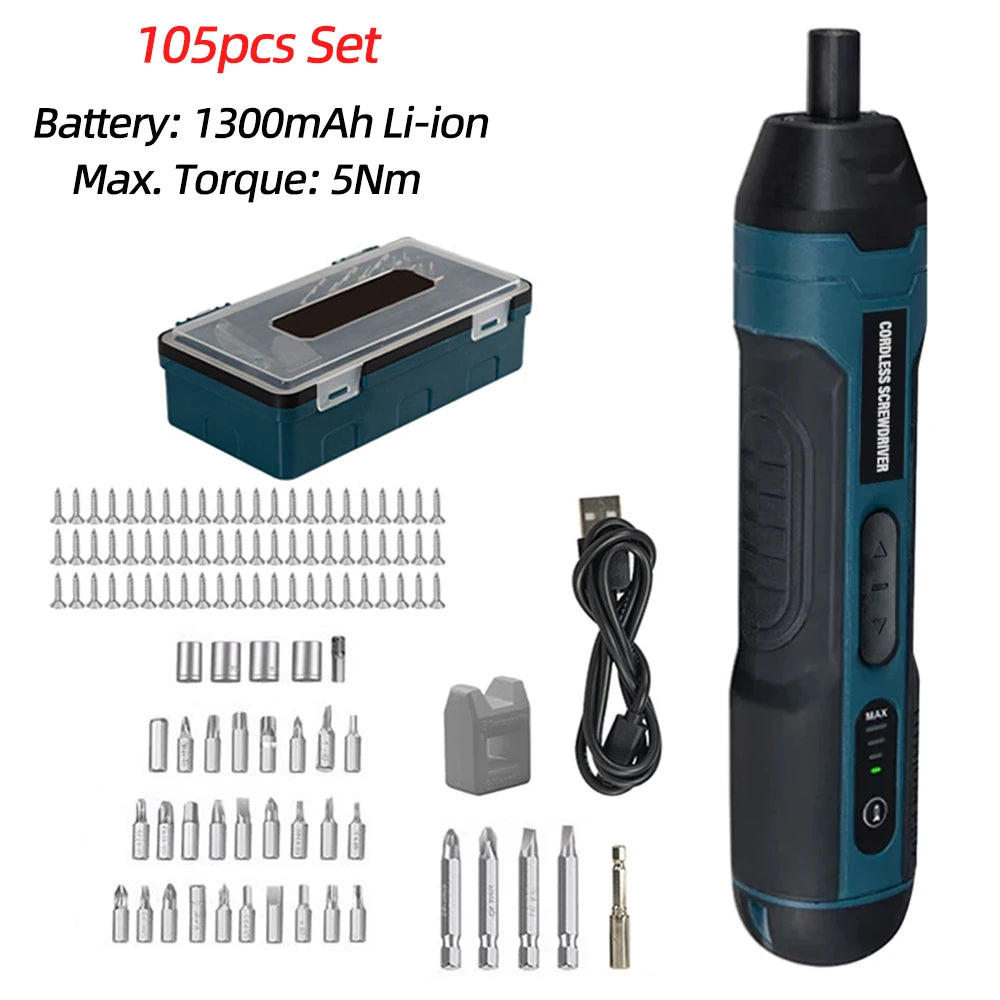 Parafusadeira Elétrica Portátil USB Recarregável – Kit Completo com várias Ponteiras