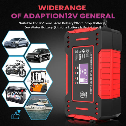 Carregador Inteligente de Bateria 12V para Carros e Motos com Display LCD – 6A, Função de Reparo Automático